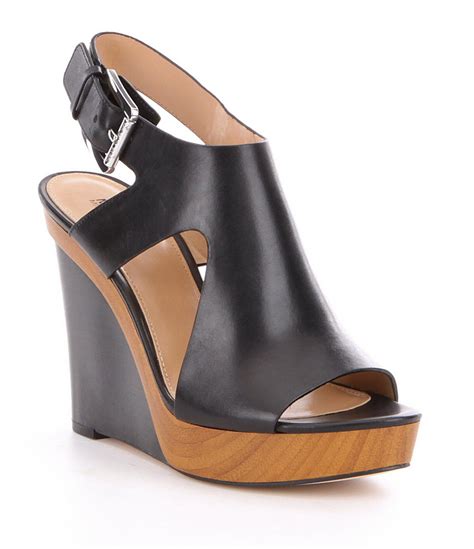 michael kors leather black wedge heels|Michael Kors denim wedges.